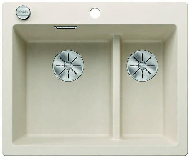 Zlewozmywak Blanco Pleon 6 Split Delikatny biały z korkiem automatycznym