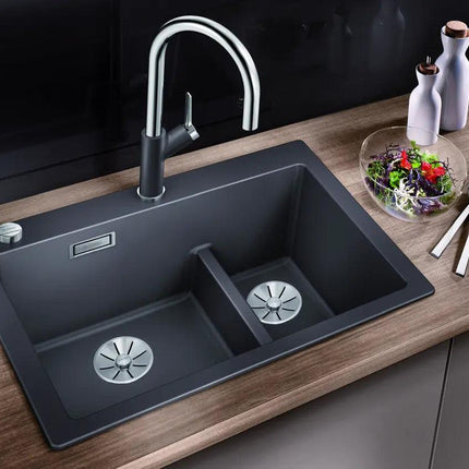 Zlewozmywak Blanco Pleon 6 Split Delikatny biały z korkiem automatycznym