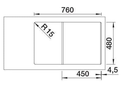 Zlewozmywak kuchenny 760x480 mm, dwukomorowy, R15, 4,5 mm grubości